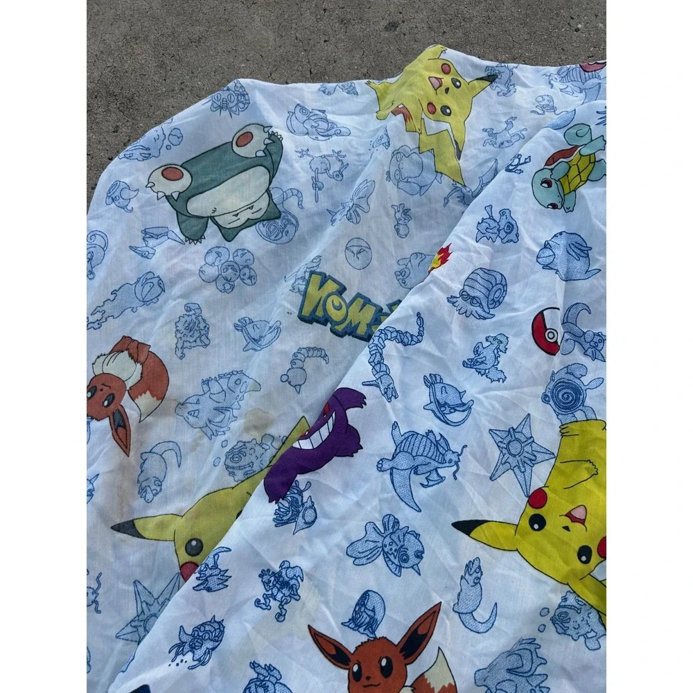 Nintendo Pokemon Flat Sheet Twin White 1998 Vintage Gengar Pikachu Kids Bedding